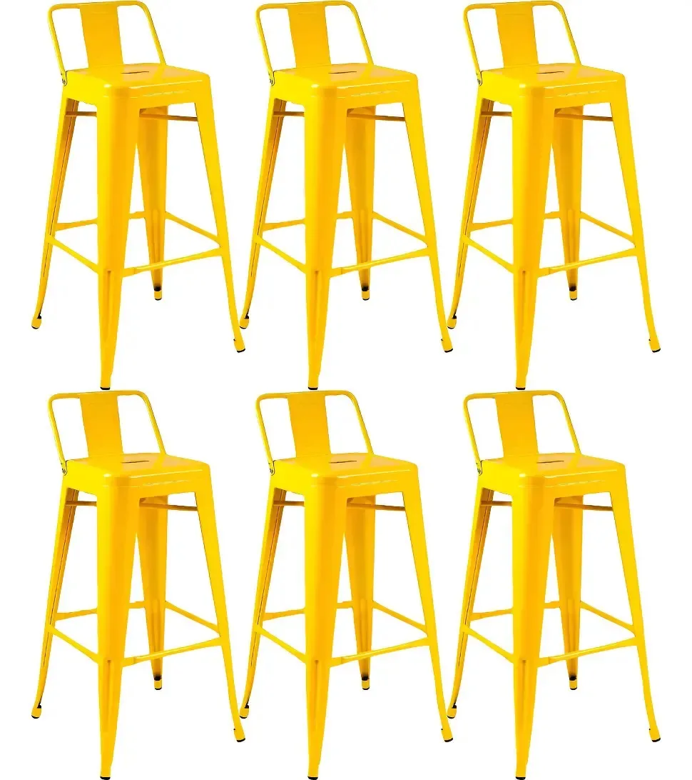 Kit 6 Banquetas Alta Tolix 76cm Elidy Bar Iron Industrial Acabamento Da Estrutura Pintura Eletrostática Assento Amarelo