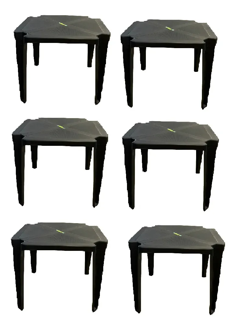 Pack de 6 Mesas Quadradas Monobloco de Plástico Preto para Área Externa