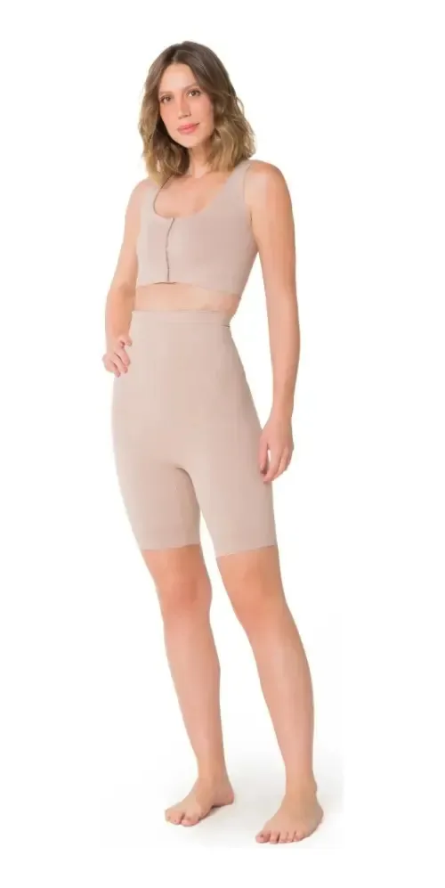 2 Bermudas Alta Modeladora Trifil Microfibra Cós Silicone Cor Macadâmia Tamanho M