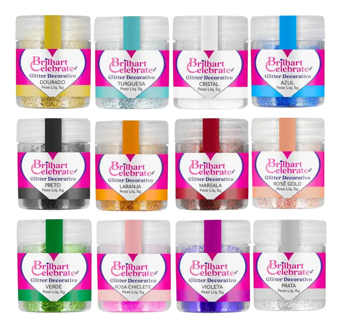 12 Glitter Comestível Para Decoração Bolo Doces Confeitaria Kit 12
