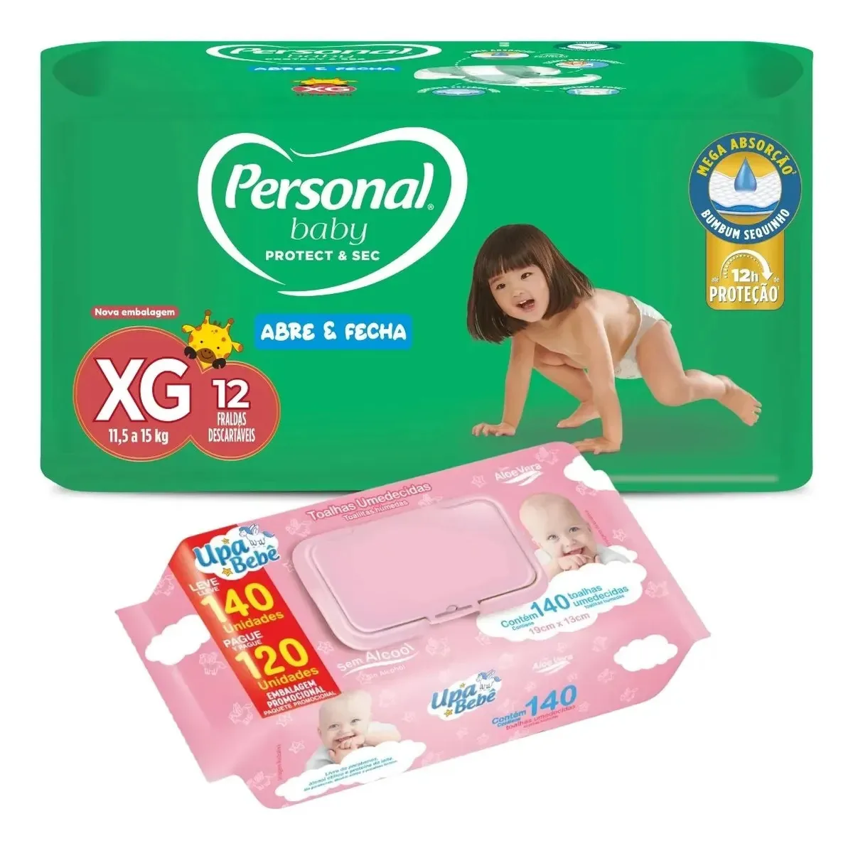Kit Fralda Personal Baby + Toalha Upa Bebê Cuidado Completo Xg/rosa - 11,5 Até 15 Kg