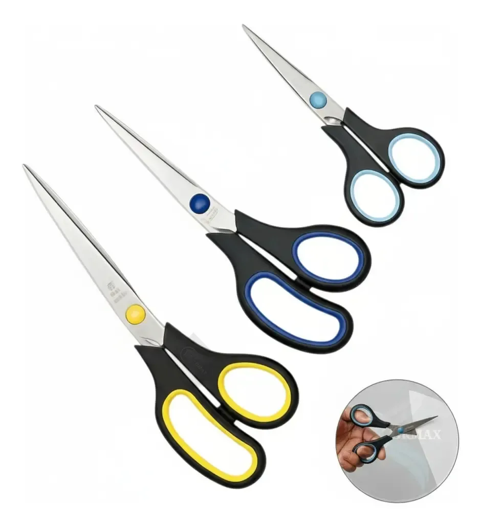 Kit 3 Tesoura Multiuso Aço Inox Costura Tecido Papel Cozinha Kit 3 Tesouras
