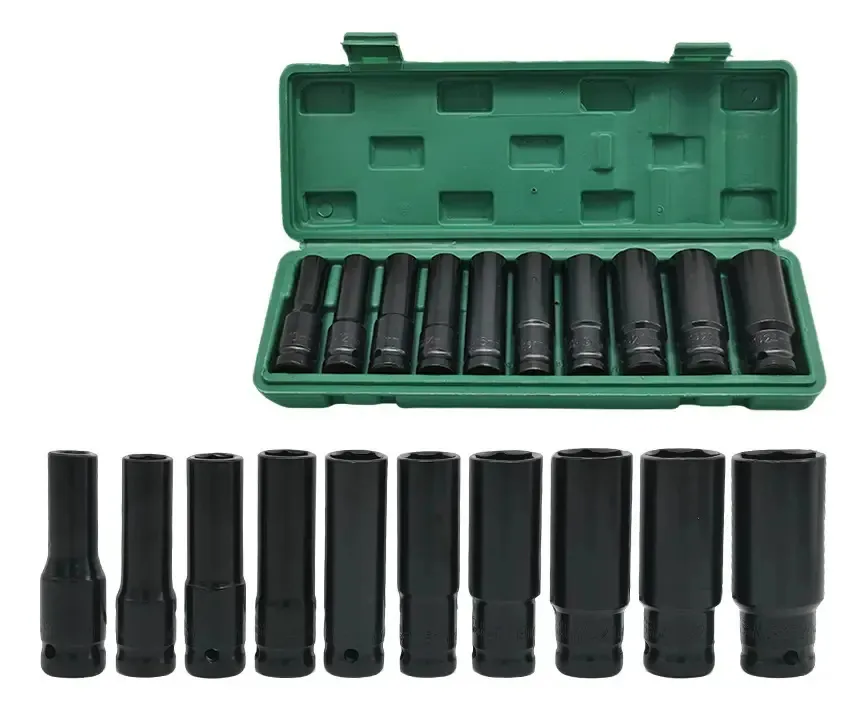Jogo Soquete Longo Impacto 1/2 Profissional 10 Peças Preto Preto