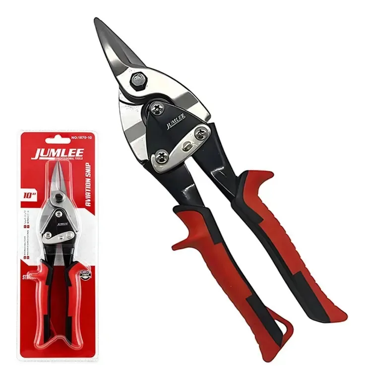 Tesoura De Aviação 10'' Ponta Longa Para Cortar Chapa Vermelho