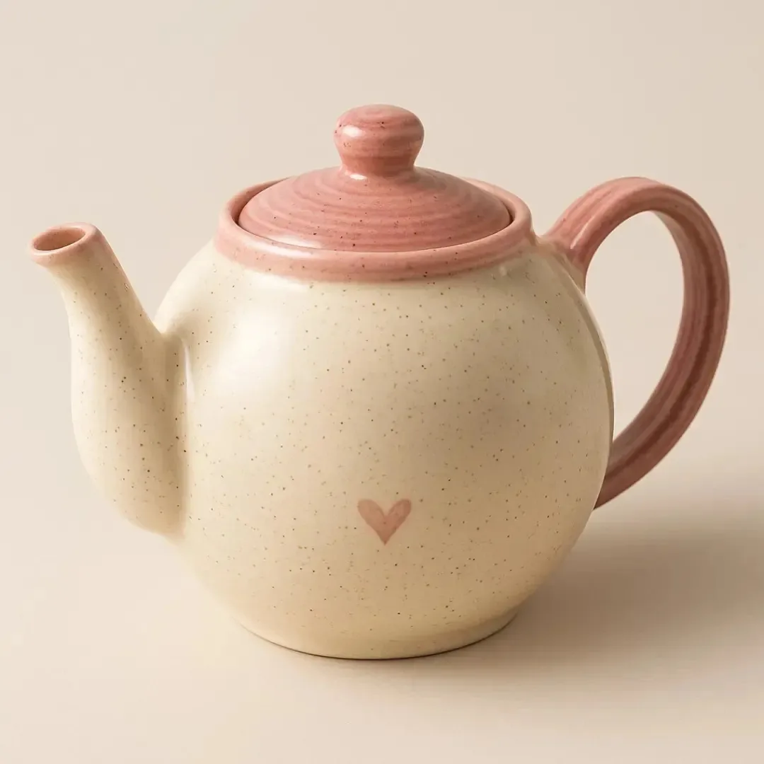 Bule Leiteira Para Café Chá E Chimarrão Em Ceramica 500ml Cor Rosa / Coração