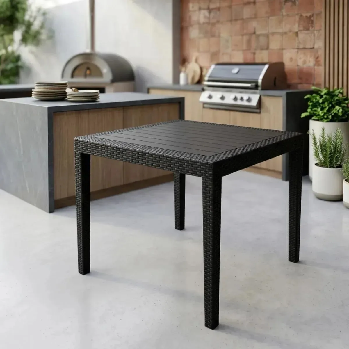 Mesa Plástica Rattan Cor Preto