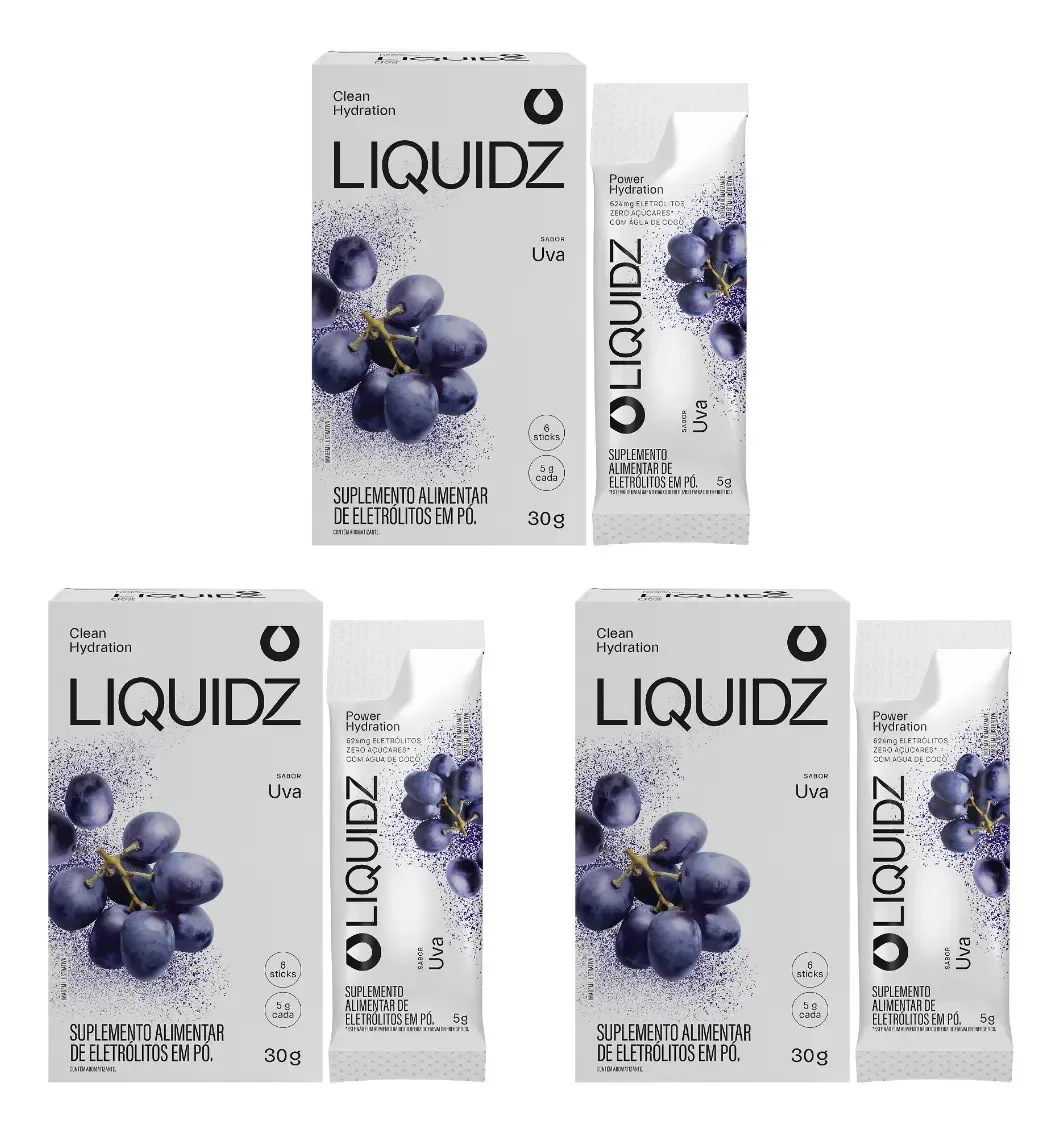 Liquidz® - Eletrólitos Zero Açúcares - Uva - 3cx C/6 Sachês