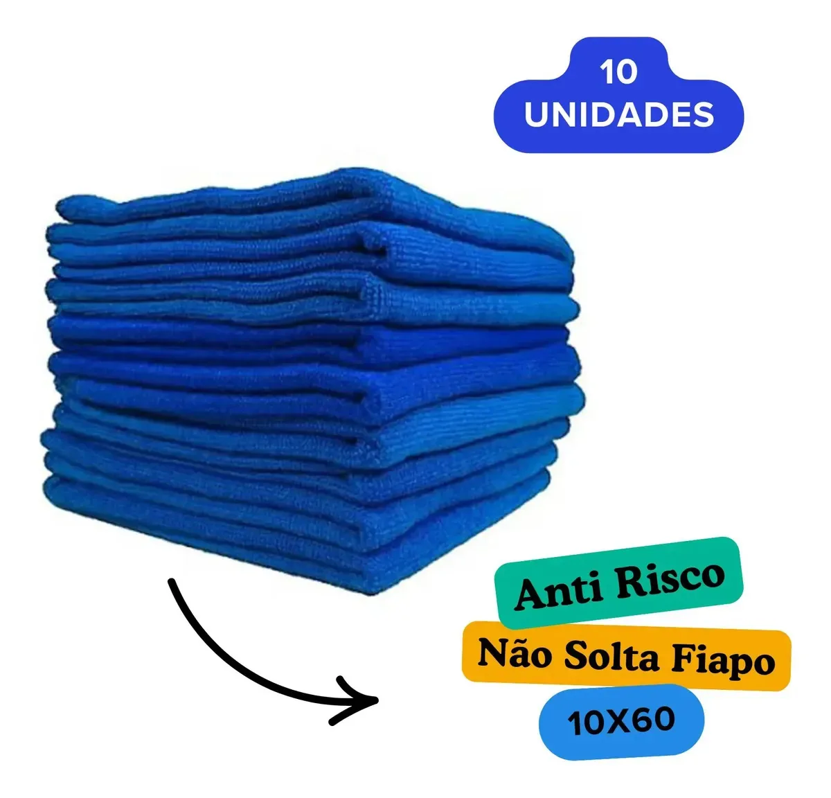Kit 10 Panos Microfibra Azul 40x60 Brilho Sem Riscos Azul