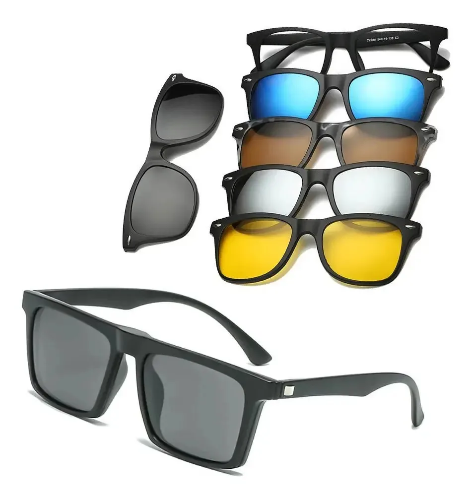 Óculo Esportivo Jj95 Titanium Elegance 6em1 Premium - Preto De Plástico Com Tratamento Da Lente Clássica Armação De Plástico - Preto E Hastes De Plástico - Preto