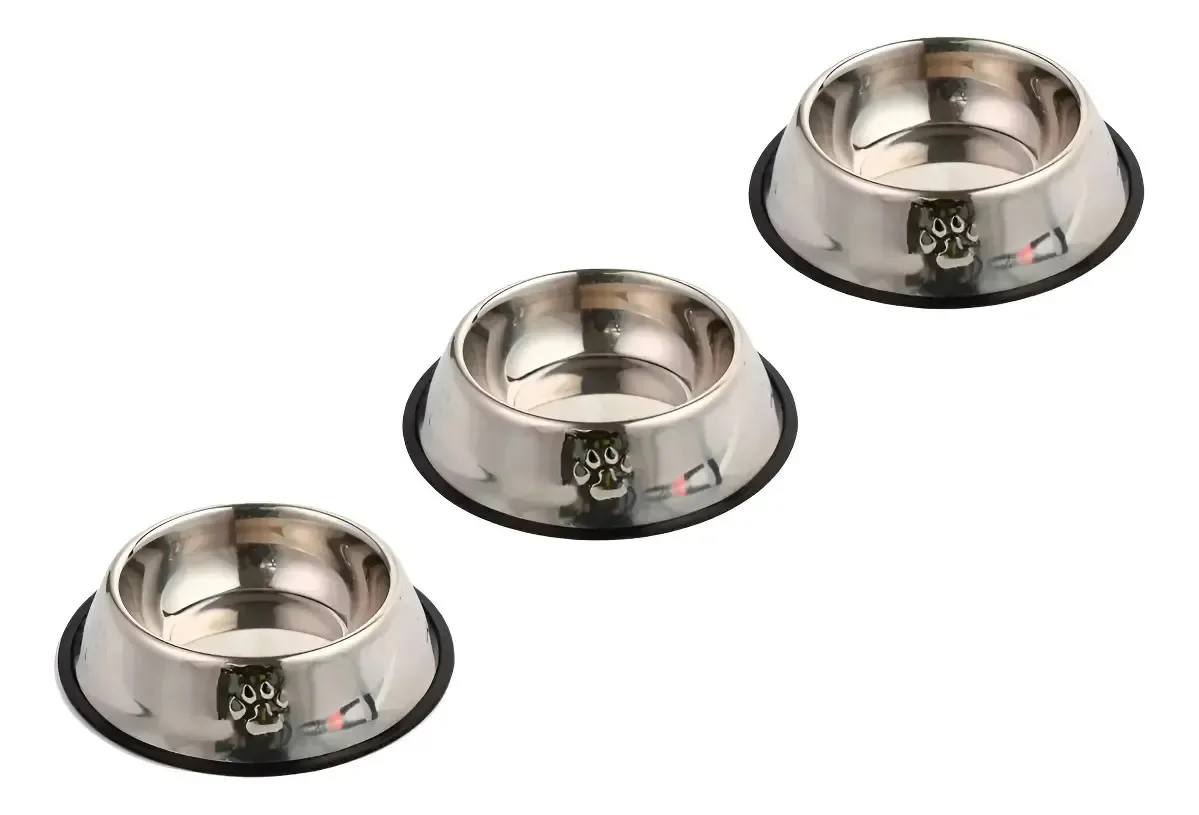 Kit 3 Comedouros Inox Antiderrapantes Para Pets - 500ml Inox