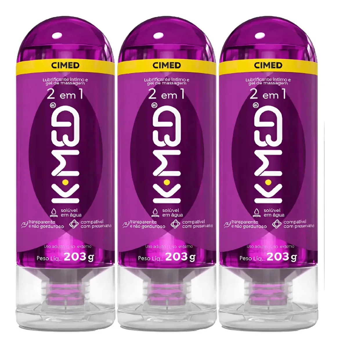 Kit 3 K-med 2 Em 1 200ml Gel Lubrificantes Intimos Base Agua Maçã