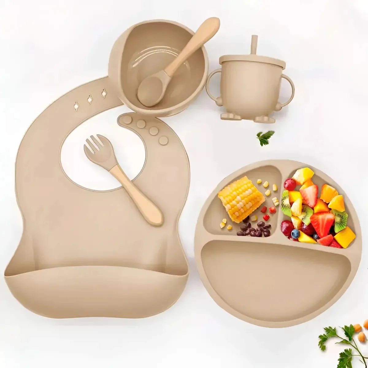 Kit Alimentação Bebê Tigela Prato Babador Copinho