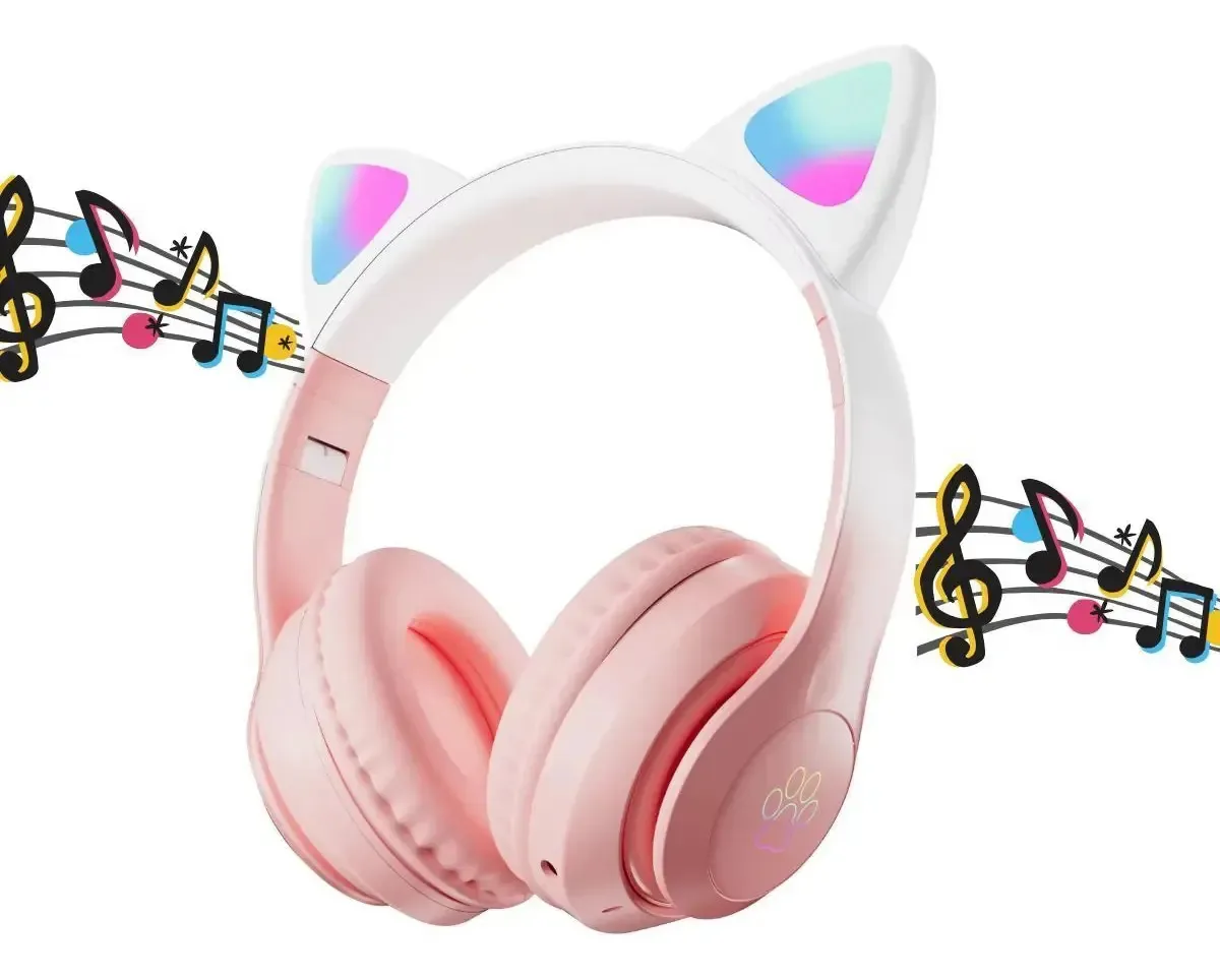 Fone Ouvido Gatinho Bluetooth Infantil Led Meninos E Meninas