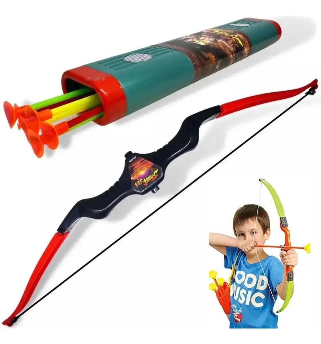 Arco E Flecha Infantil Brinquedo Com Lançador Aljava Alvo