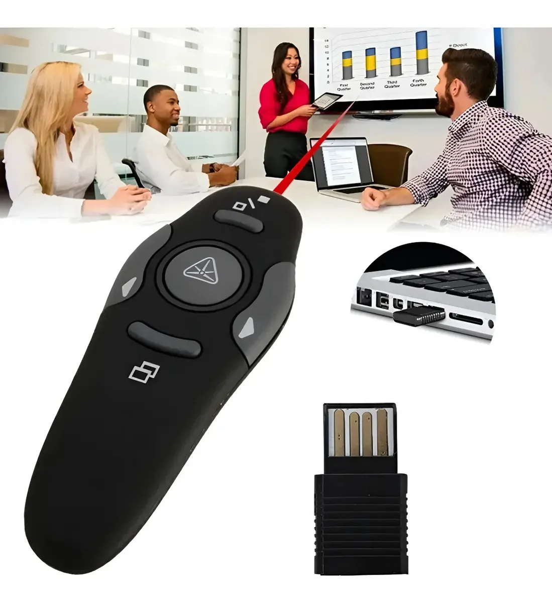 Passador De Slides Wireless Laser Pointer Usb Recarregável