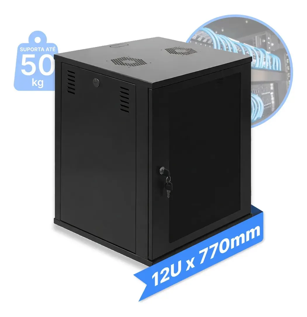 Mini Rack / Parede 19'' 12u X 770mm Desmontável Preto