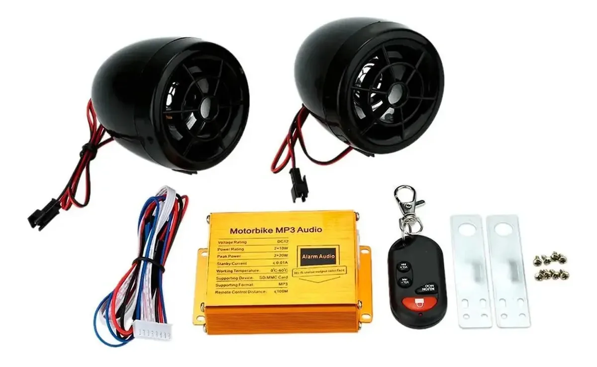 Caixa Som Moto Alarme Integrado Som Mp3 Usb Player Áudio Fm