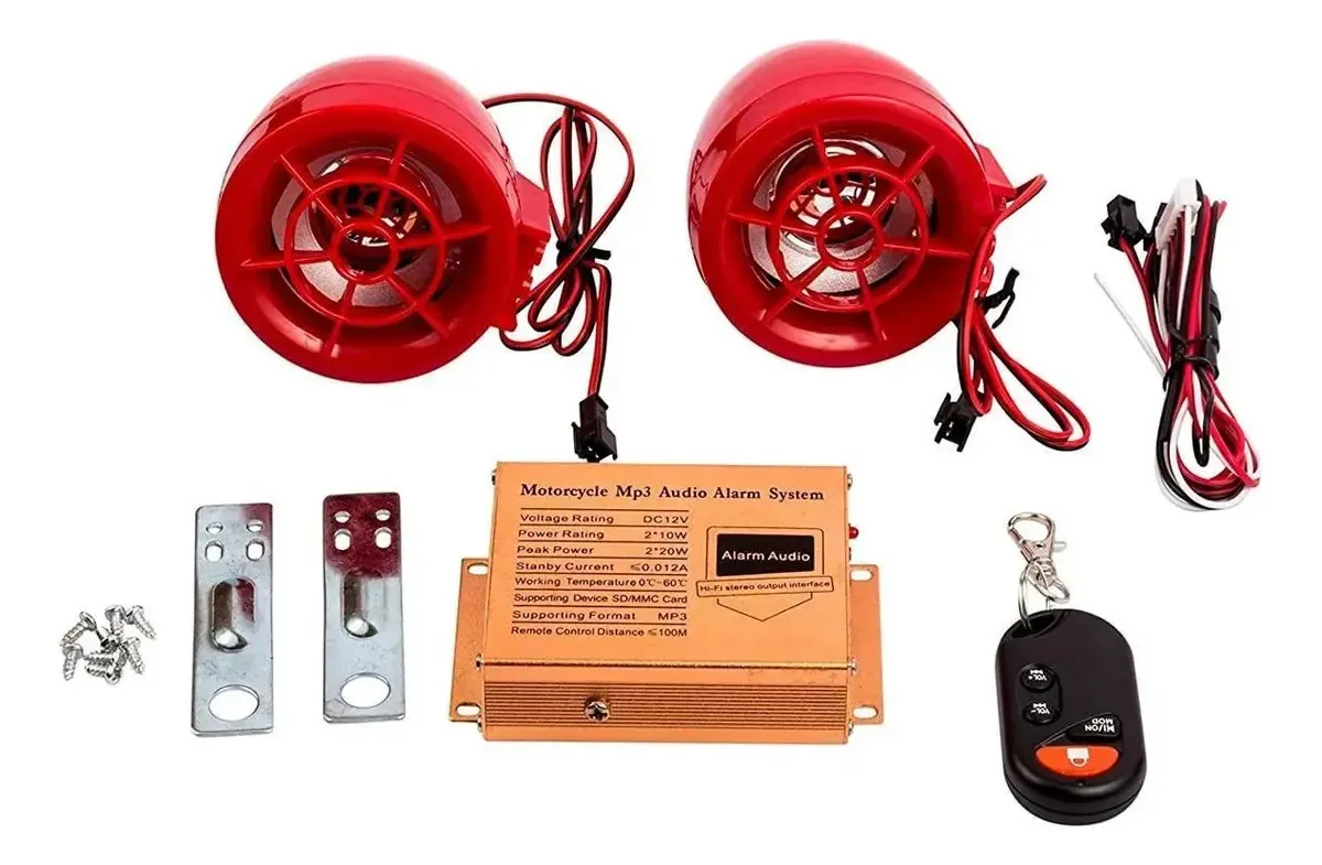 Caixa Som Moto Alarme Integrado Som Mp3 Usb Player Áudio Fm
