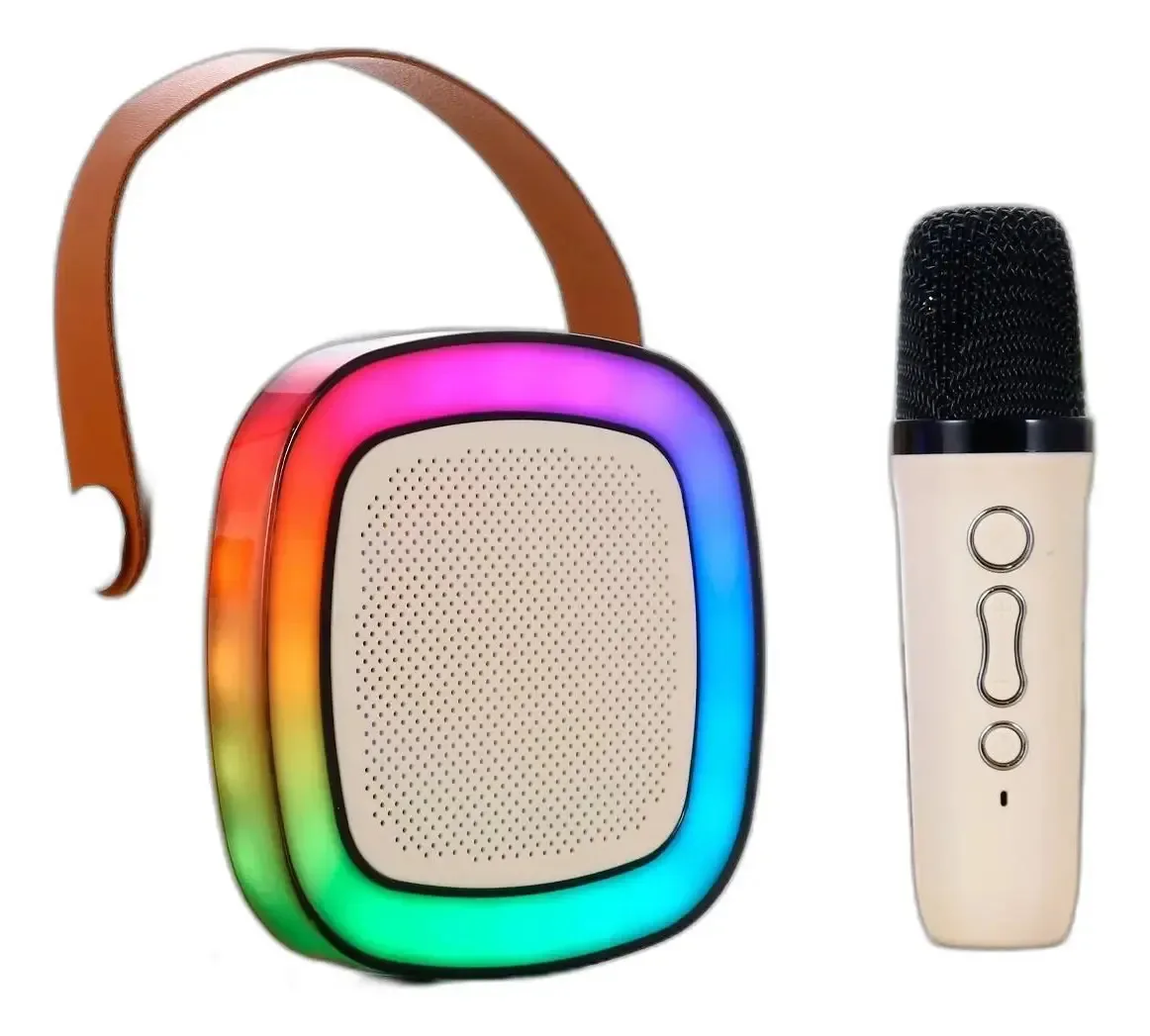 Caixa Som Karaokê Portátil Bluetooth Microfone Sem Fio Led
