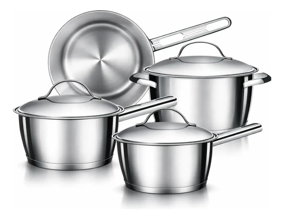 Jogo Panelas Tramontina Allegra 4 Peças Inox Fundo Triplo Indução Prateado Tampas Aço Inoxidável Fogão Gás Elétrico Vitrocerâmico Cozinha