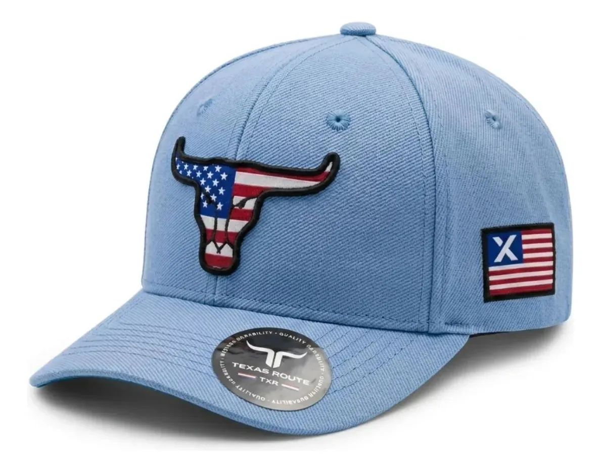 Boné Country Agro Texas Route Aba Curvada Bandeira Ajustável Azul Celeste Un Cowboy