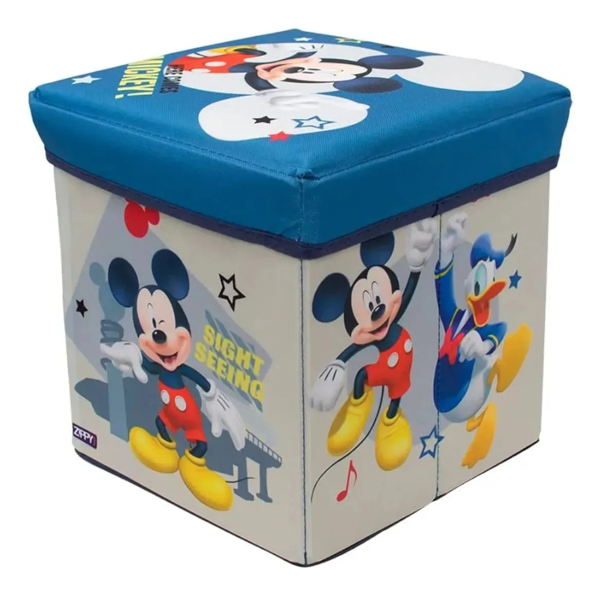 Caixa Cesto Organizador Disney Infantil Brinquedos Banco Cinza