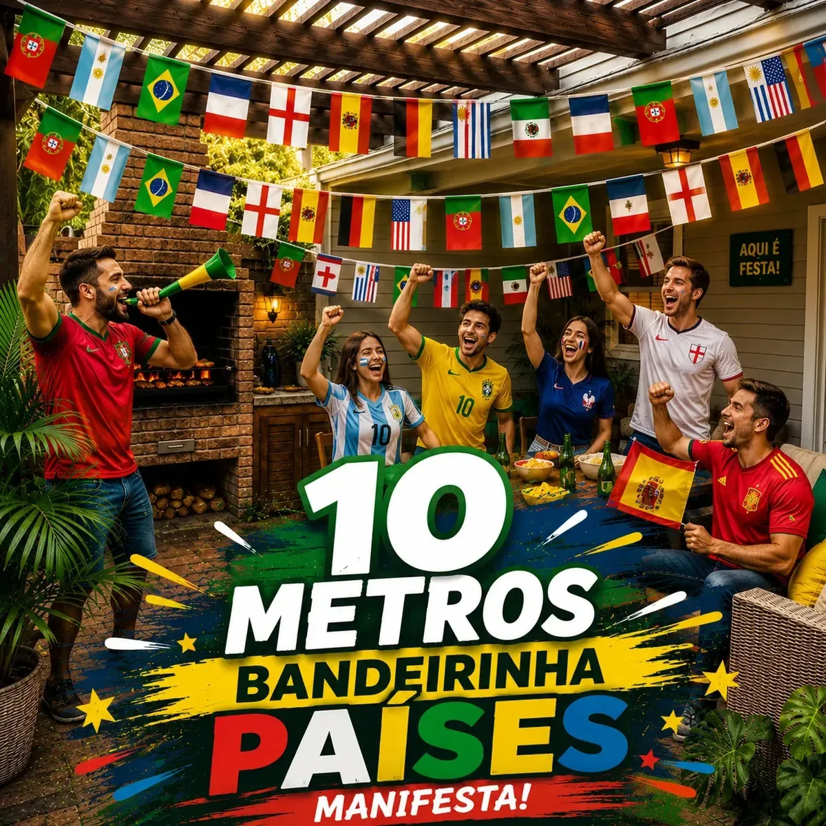 Bandeirinhas Brasil Países Varal Tecido Kit 10 Metros Copa Países