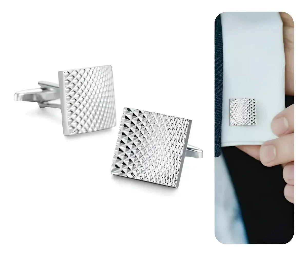 Abotoaduras personalizadas masculino cor prata DAZZELI Quadrada com Textura Elegante