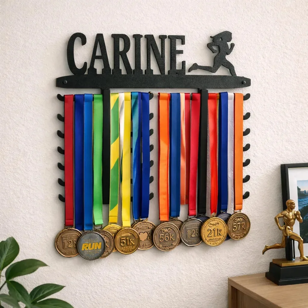 Porta Medalha Com Nome Personalizado Esporte Corrida Futebol Mulher Corredora