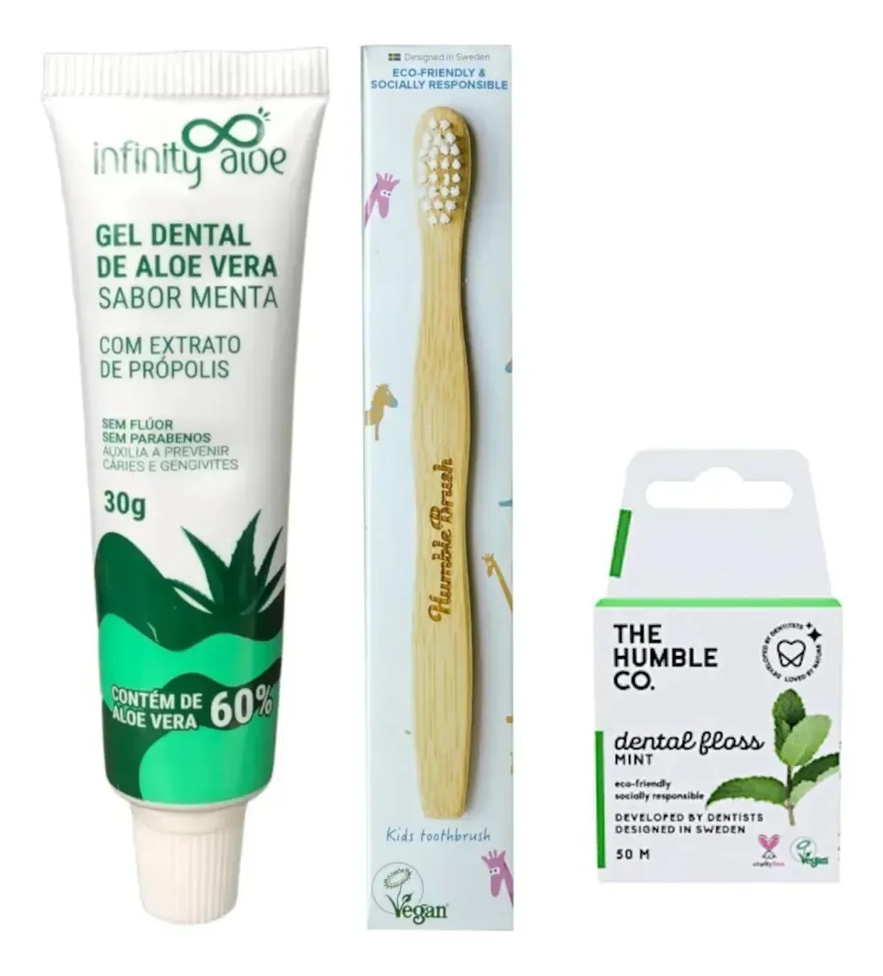 Escova De Dentes Infantil+fio Dental+gel Dental - Branco