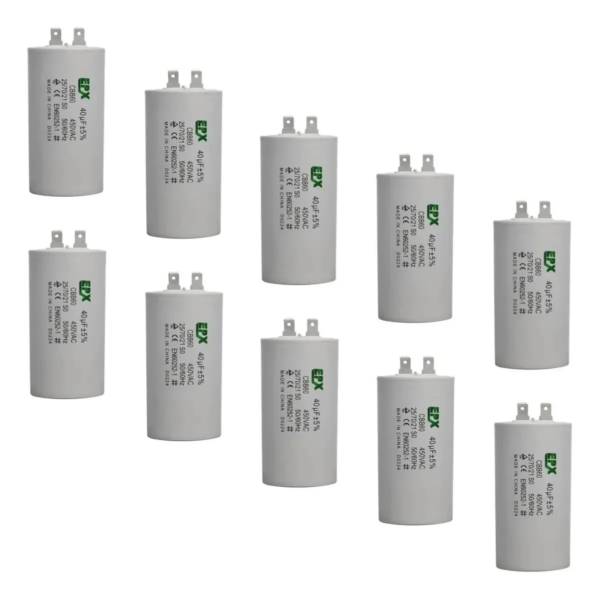 Kit 10 Capacitores Permanentes 40uf 450v Terminal Cbb60 Epx