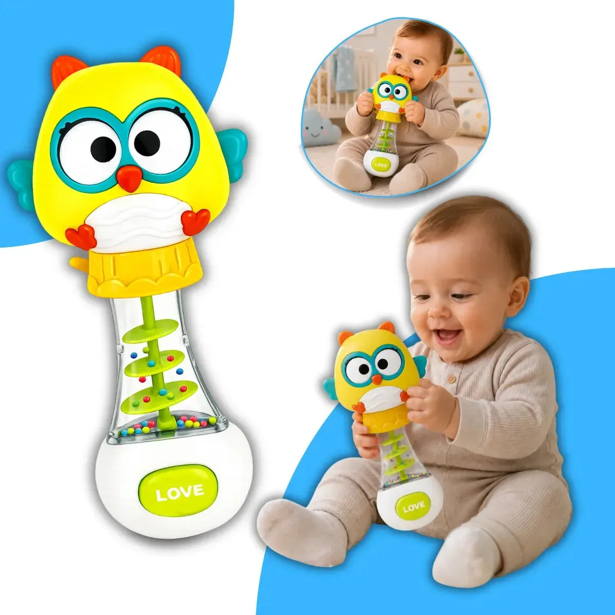 Chocalho Bebe Mordedor Macio Infantil Sensorial Coruja