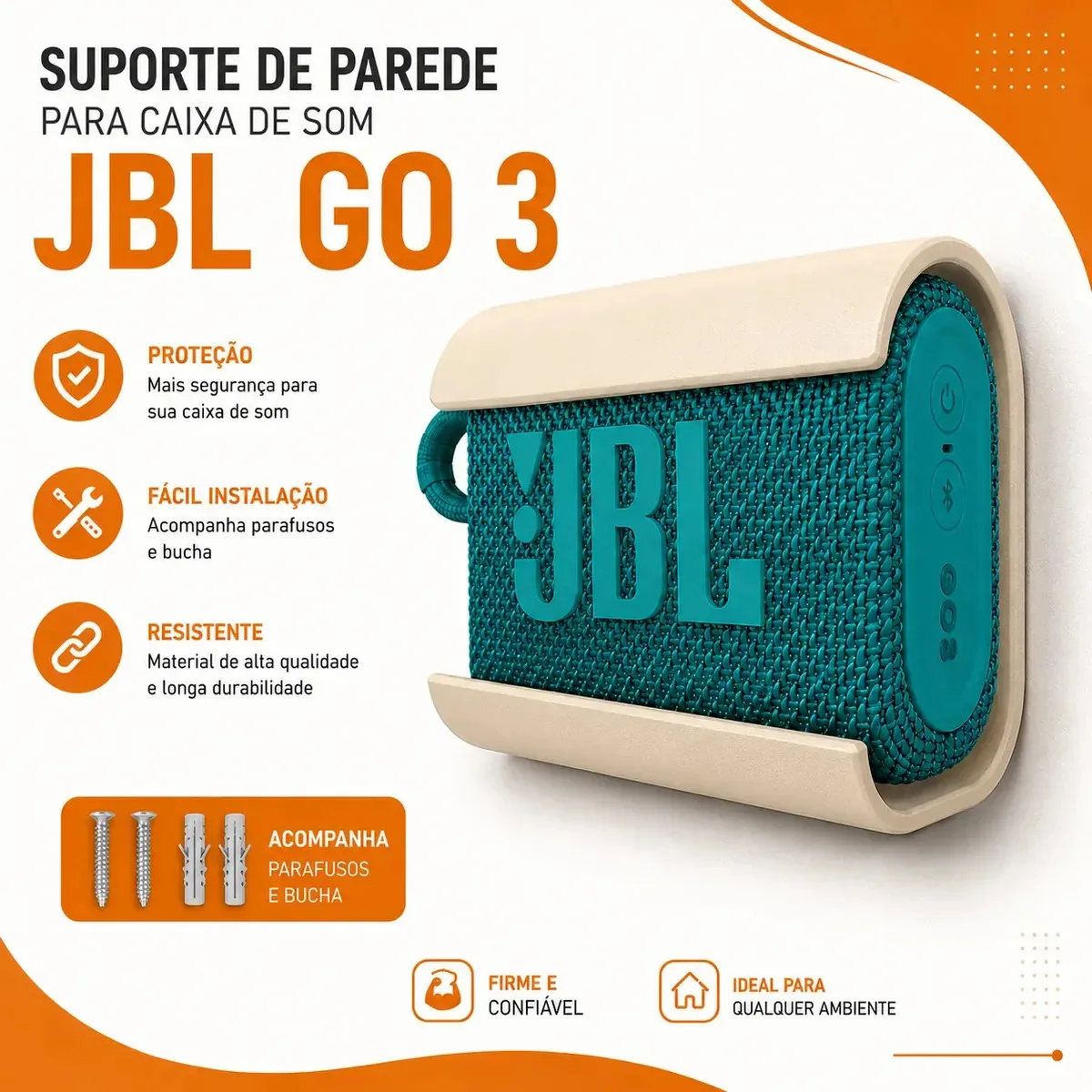Suporte De Parede Para Caixa De Som Jbl Go 3 Bege