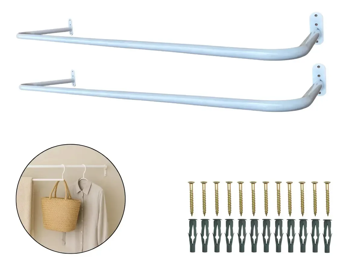 Kit 2 Cabideiros Araras Fixas De Parede Residencial Loja 1m Cor Branco