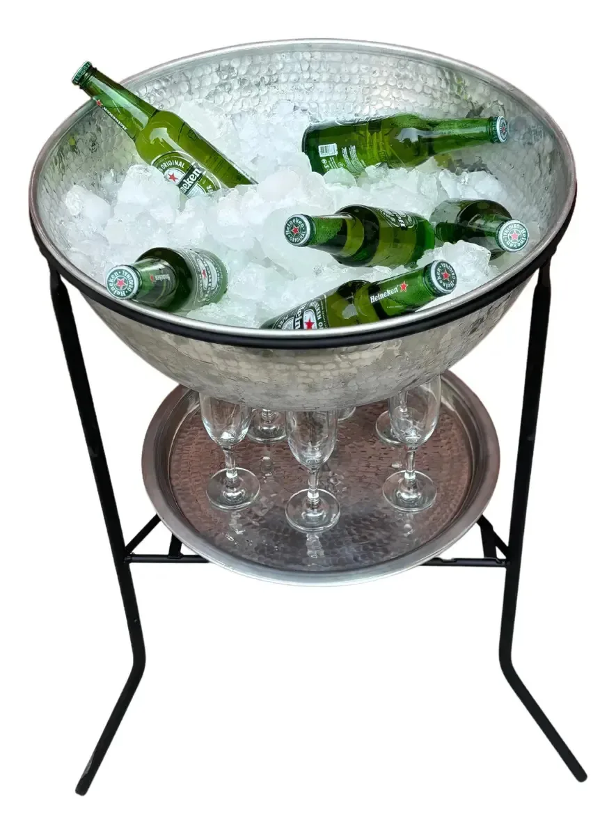 Champanheira Cervejeira Cor Prata Com Bandeja Para Taças Prata