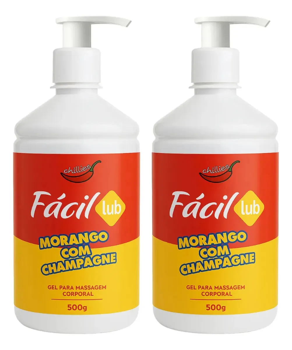 Kit com 2 Lubrificantes Íntimos Beijáveis Chillies de 500g, Sabor Morango e Morango com Champagne