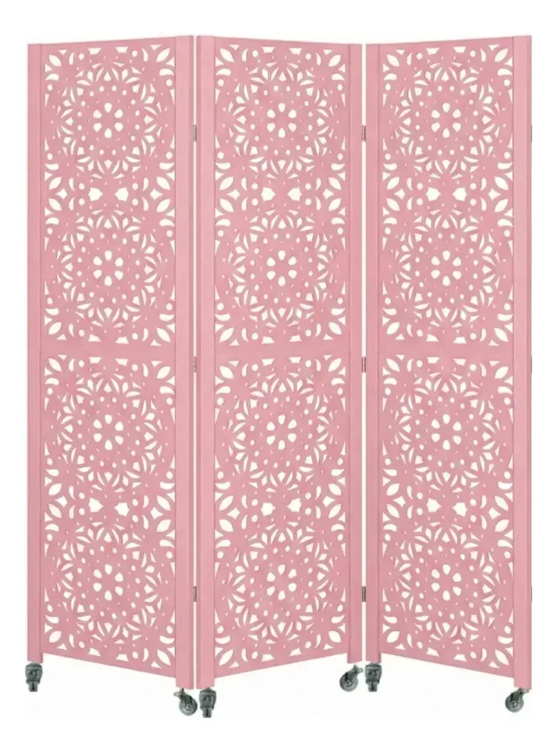 3 Biombo Divisor Ambiente Pintado Branco Preto Rodinha Nc Cor Rosa-claro. Mandala