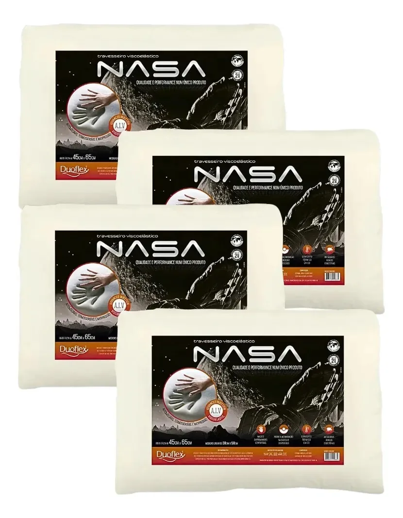 Kit 4 Travesseiros Nasa X Duoflex 58x38x10 Branco