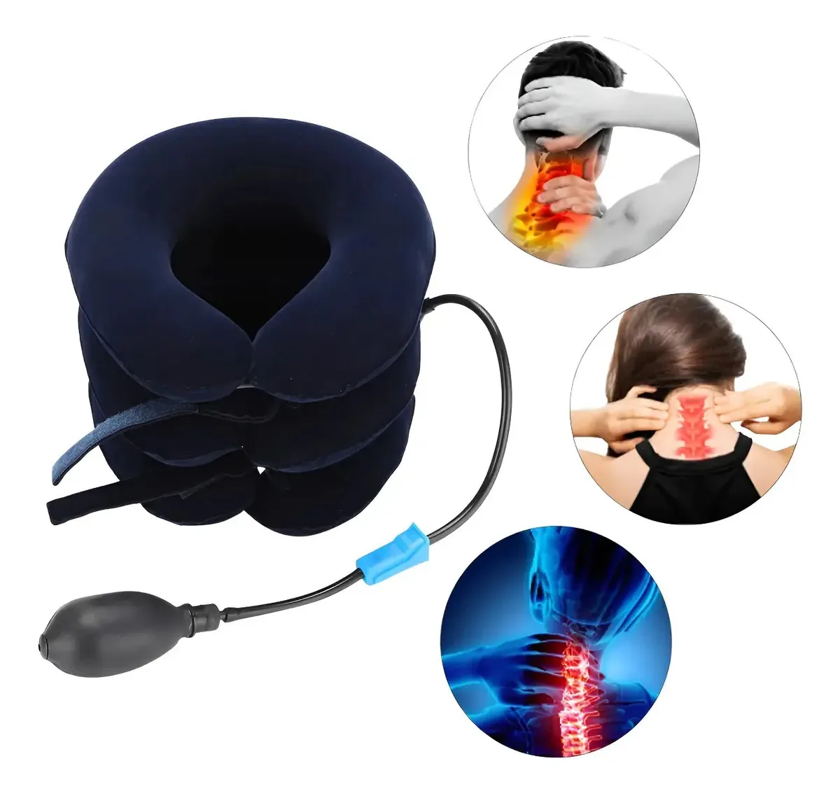 Colar De Tração Cervical Almofada Inflável Portátil Massagem Azul-marinho
