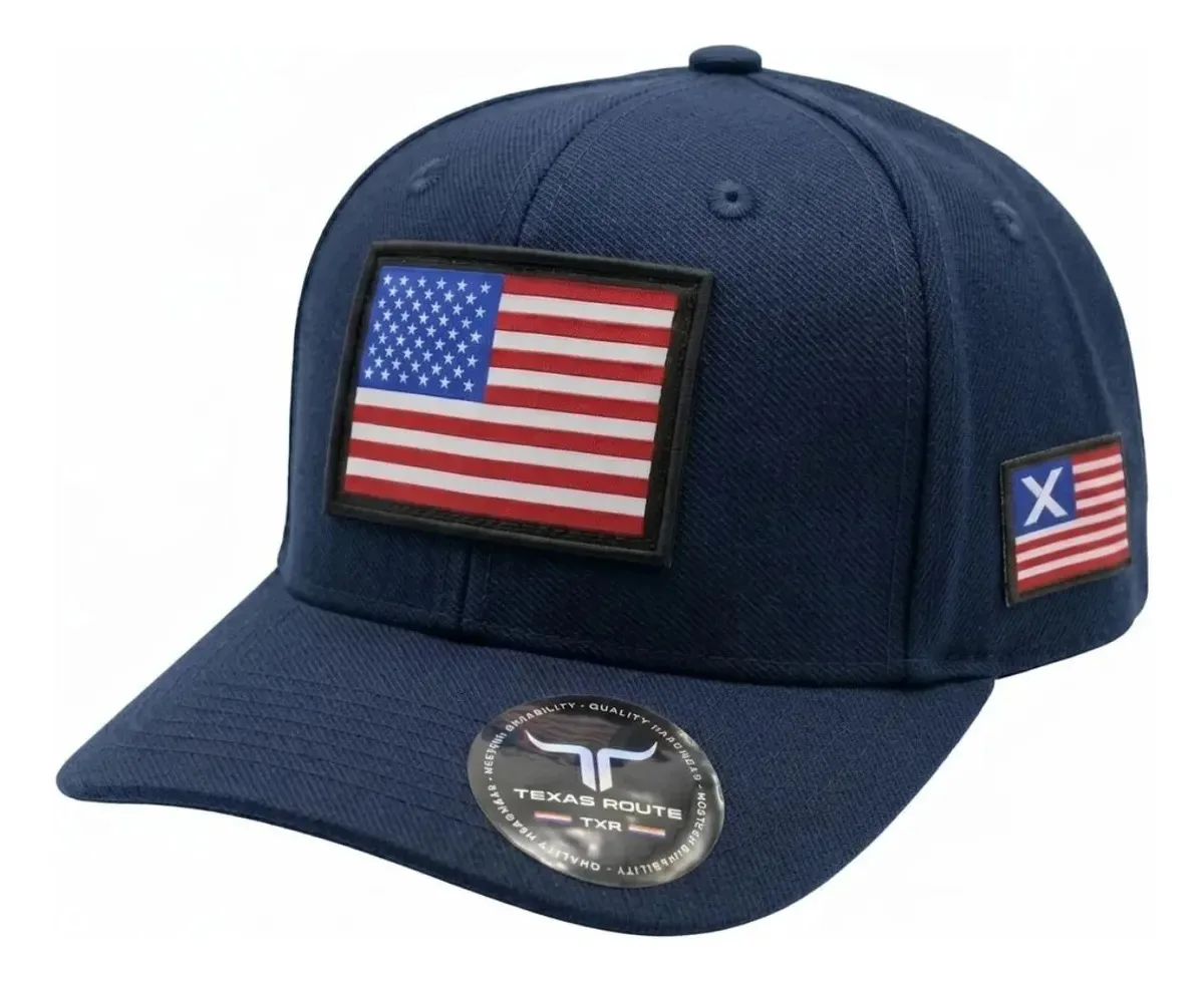 Boné Country Agro Texas Route Aba Curvada Bandeira Ajustável Azul-marinho Un Estados Unidos