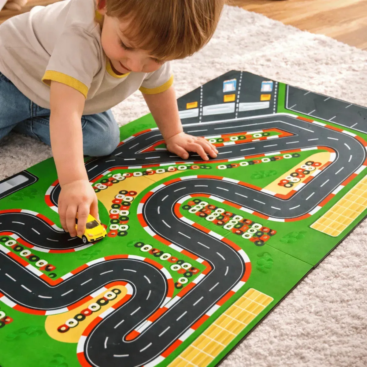 Brinquedo Educativo Pista De Carrinho Mdf Adesivado 90x45cm Pista De Corrida