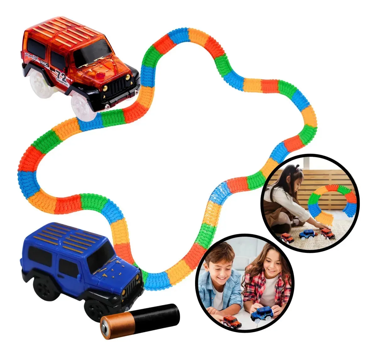 Kit 112 Peças Trilha Maluca Infantil Brinquedo Colorido Loop 112 Segmentos