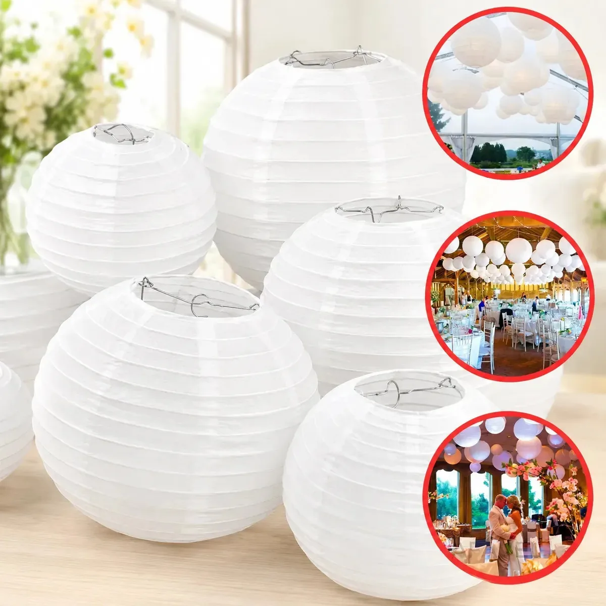 3 Luminárias Chinesa Japonesa Papel 40cm Decoração Oriental Branco Lanterna Japonesa