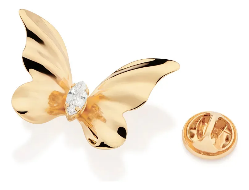 Broche Borboleta Rommanel Folheado a Ouro Branco com Zircônia