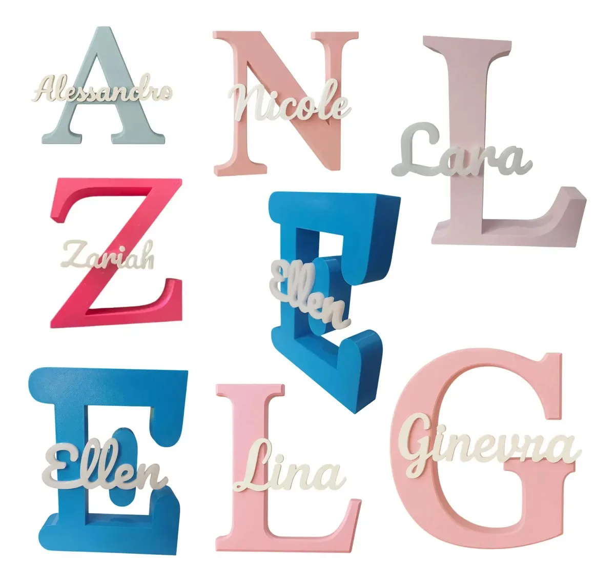 Enfeite Nome Personalizado Letra Inicial Infantil 3d 15x12 Cor Cinza