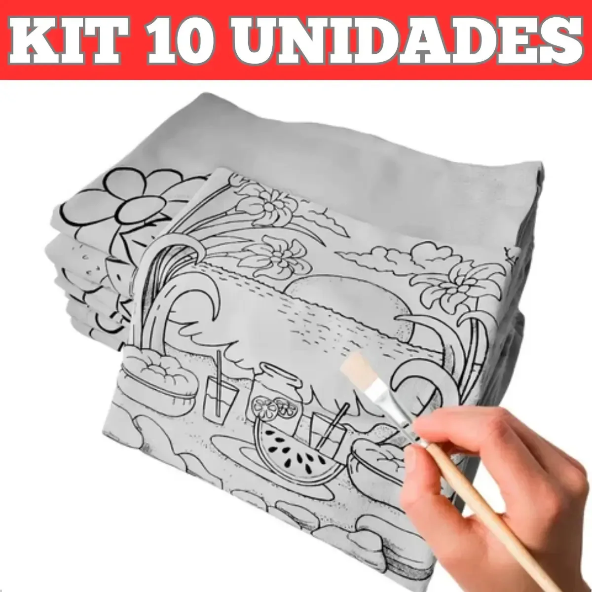 Kit 10 Panos Prato Riscado Para Pintura Bainha 100% Algodão