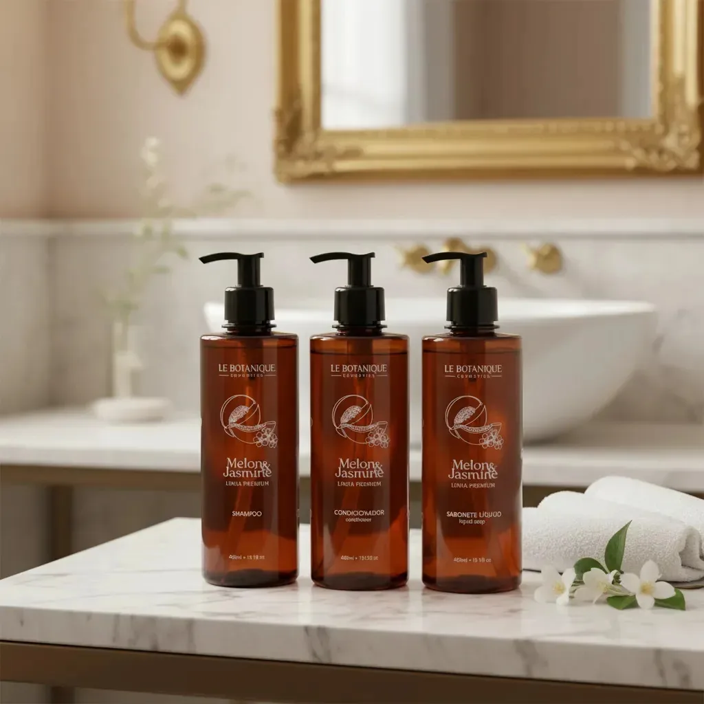 Kit Dispenser 400ml Shampoo Condicionador Sabonete Hotelaria Marrom-escuro
