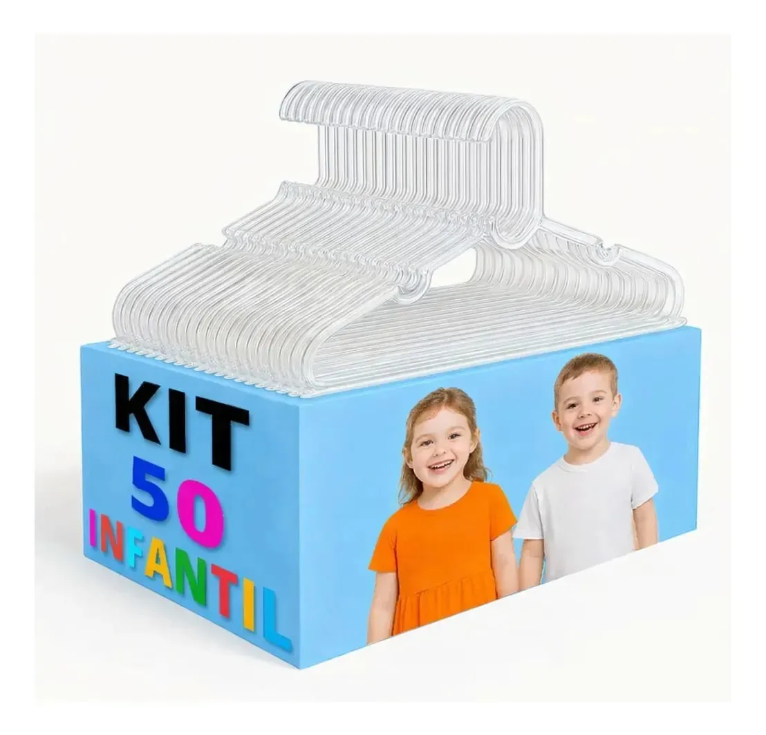 Kit 50 Cabides Infantis De Acrílico Transparente Para Roupas De Bebê