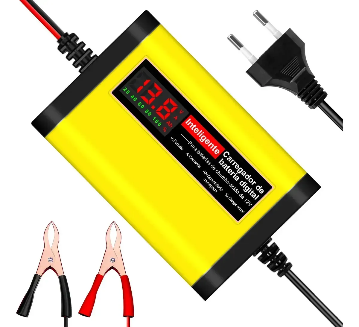 Carregador De Bateria Automotiva Inteligente 12v Portátil Bivolt 110/220v Para Carros Motos E Veículos