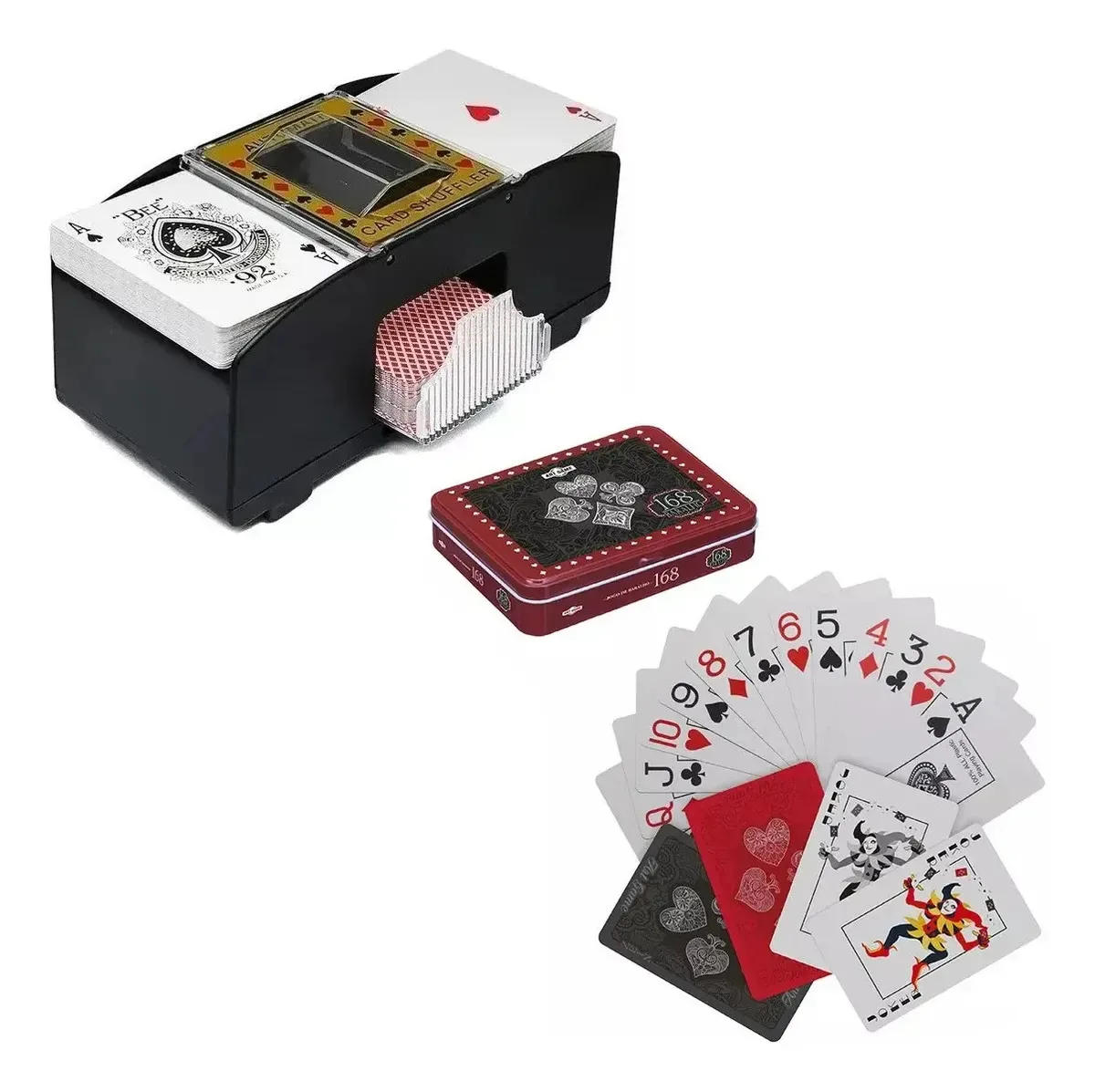 Embaralhador Misturador Automático + Baralhos Cartas Truco Preto/vermelho Baralho Português